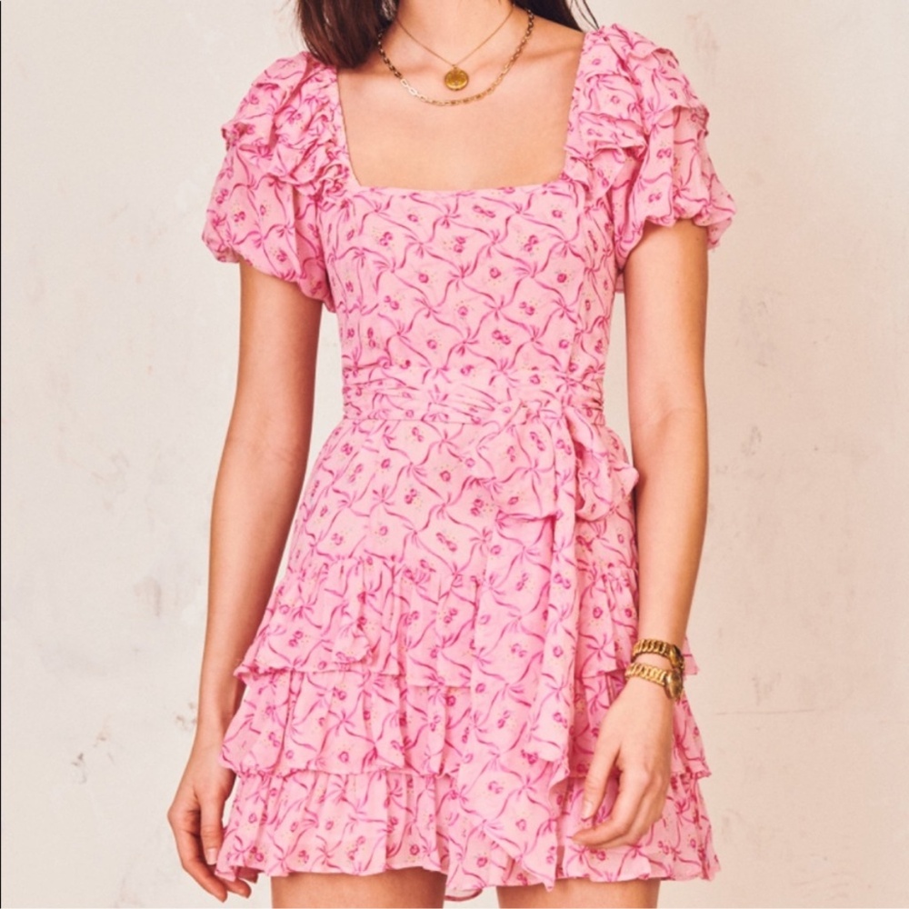 Love Shack Fancy Kimbra Silk Tiered Belted Bows Ruffles Dress Size 0 HTF E